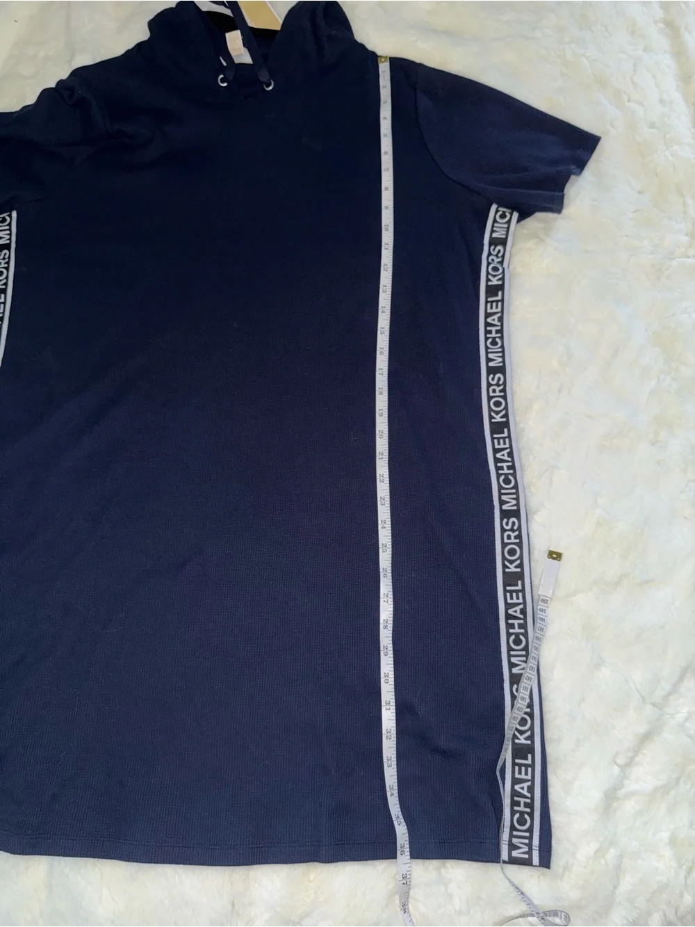 Michael Kors Logo Tape Hooded Tunic Top Midnight Blue 2X NWT